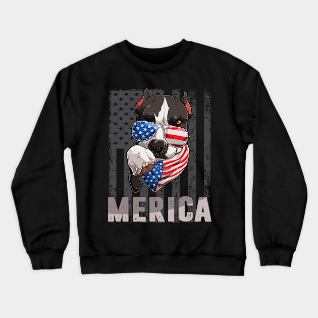 Merica pitbull 4th of July ,Funny 4th of July Lover Crewneck Sweatshirt by hadlamcom